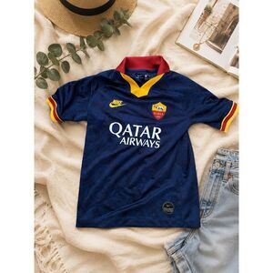 Nike AS Roma Away Soccer Jersey Youth Medium Blue Yellow Qatar Airways Dri-FIT